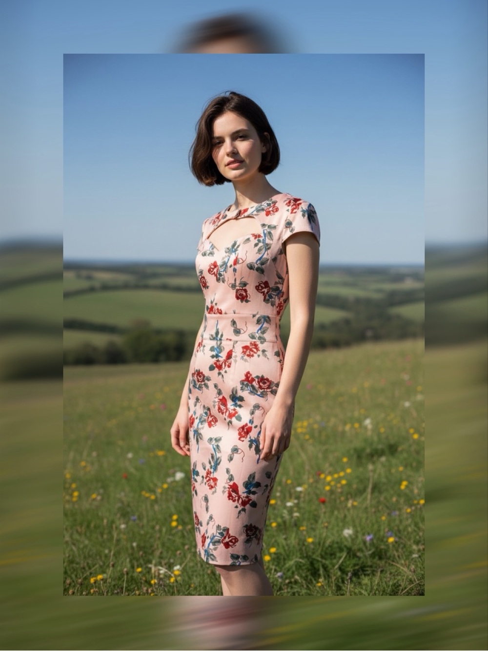 Hell Bunny Vixen Pink Floral Cutout Pencil Dress